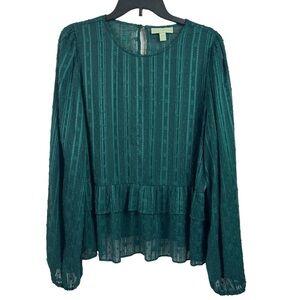 Ryegrass Womens Semi Sheer Blouse Ruffle Green Textured Top XXL